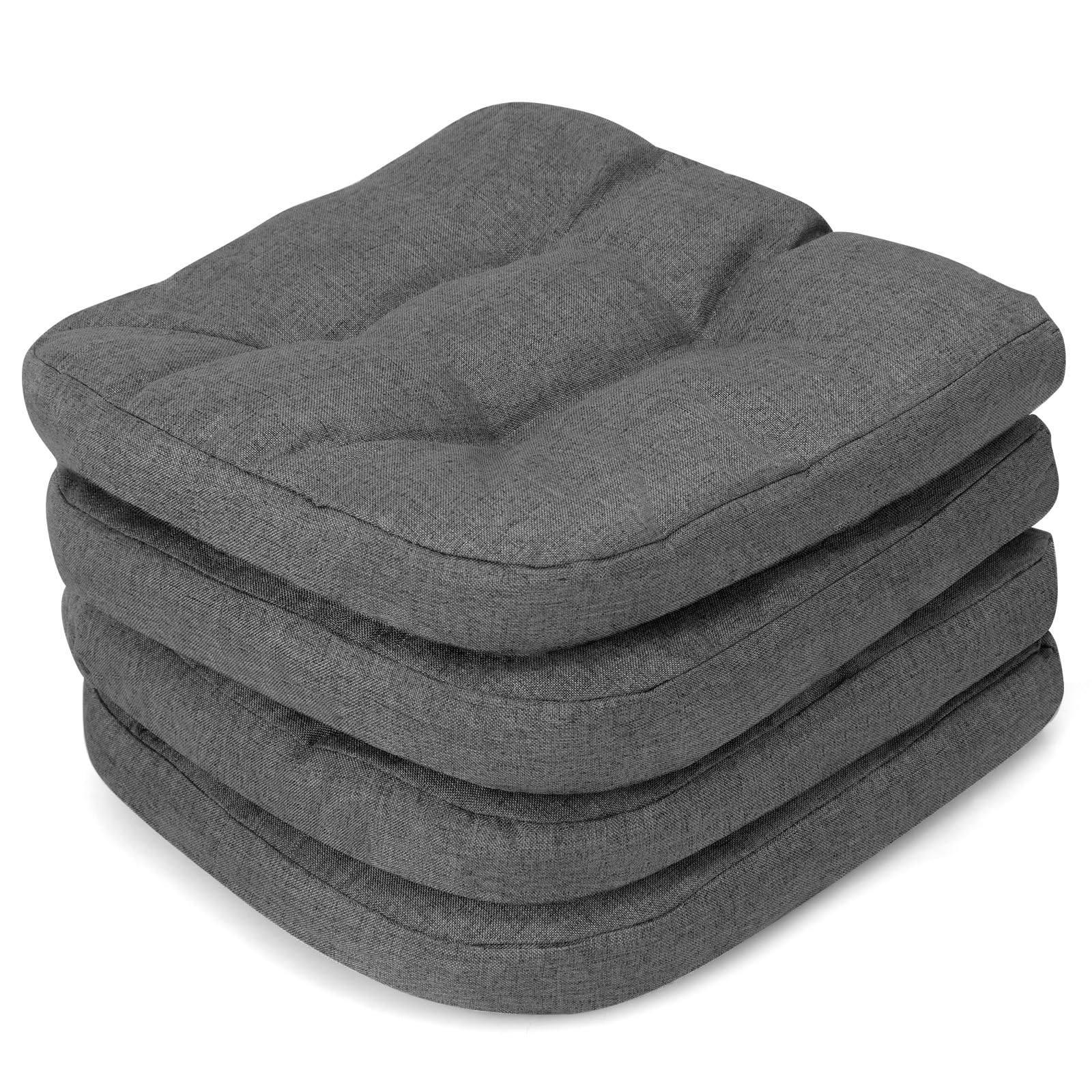 Photo 1 of (Only 1) 4-Pack Tufted Chair Cushions - Skid-Proof Overstuffed Comfortable Cushion with Breathable Linen Cover, Non-Slip Seat Pad for Dining Room, Kitchen, Office, Outdoor Use, 17" x 17.5" (Gray)