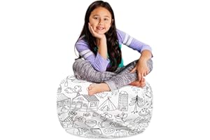 POSH CREATIONS Posh Stuffable Kids Stuffed Animal Storage Bean Bag Chair Cover - Childrens Toy Organizer, Medium-27 - Canvas Coloring Fabric - Fun World