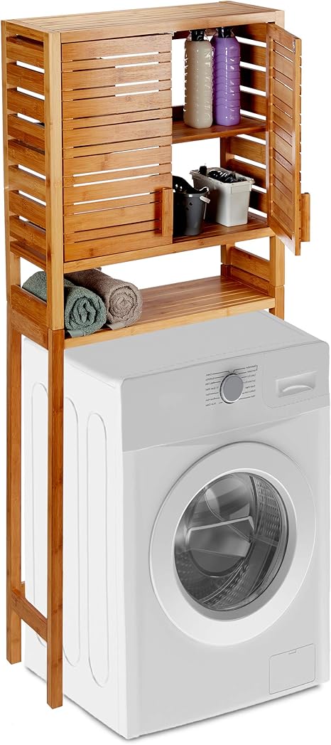 Relaxdays Washing Machine Cabinet Bamboo Standing Slatted Doors 3 Shelves Toilet Cabinet Hbt 164 X 66 X 26 Cm Natural Standard Amazon De Kuche Haushalt