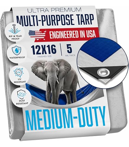 Amazon.com: 12x16 Tarp, Waterproof Plastic Poly 5.5 Mil Thick