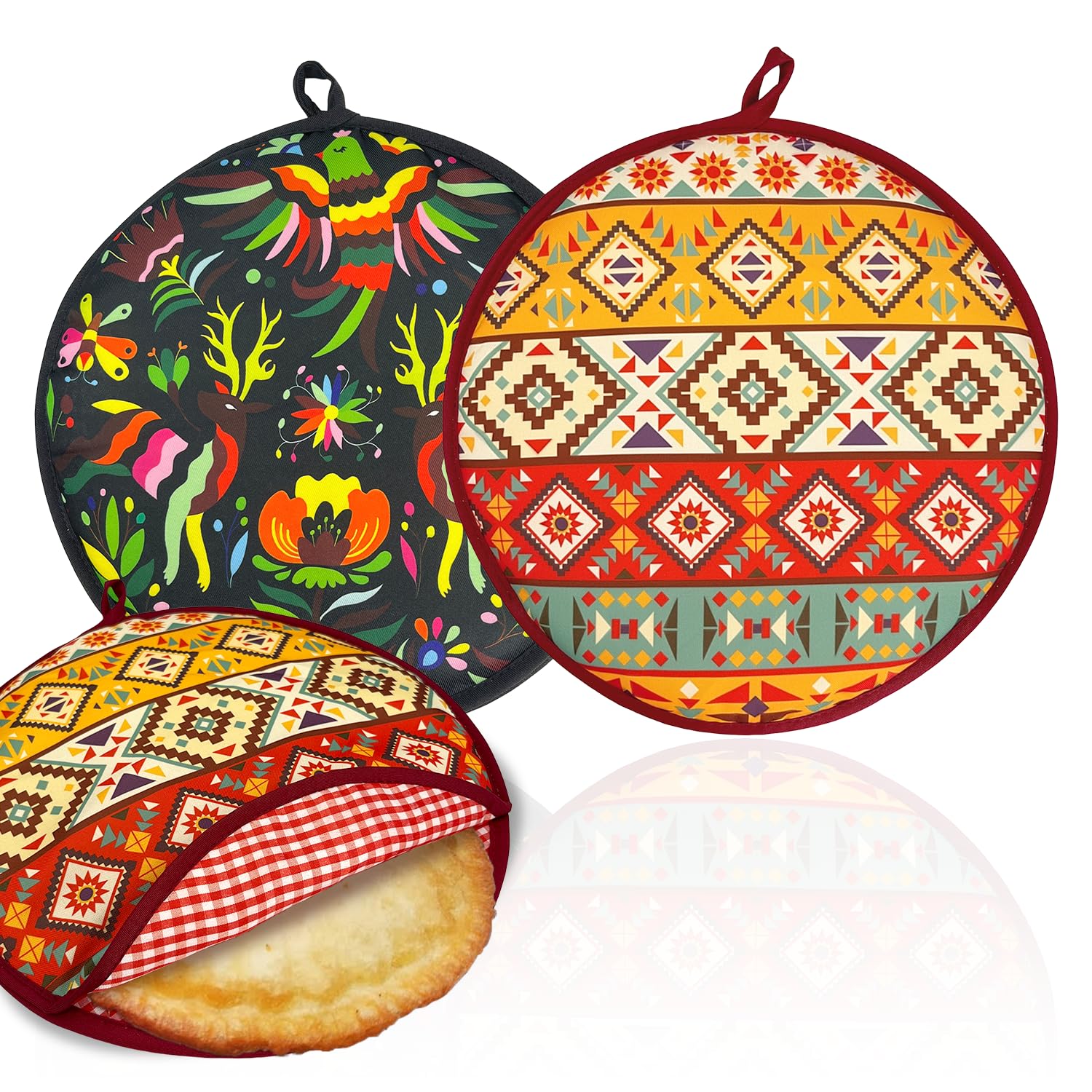 Photo 1 of 2 Pack 12 Inch Large Tortilla Warmers | Orange/Black Insulated Microwaveable Fabric Pouch | Keeps Tacos, Naan, Pizza & Flour Tortillas Warm for Hours | Ideal for Family Feasts & Gatherings