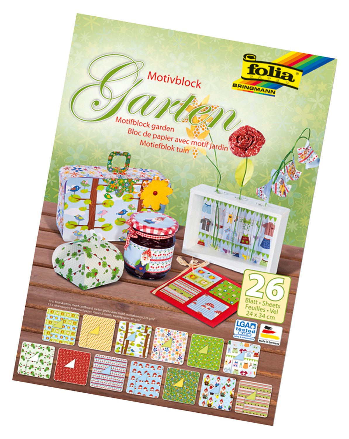 Folia 47149 Garden Motif Block 24 x 34 cm 26 Sheets Assorted
