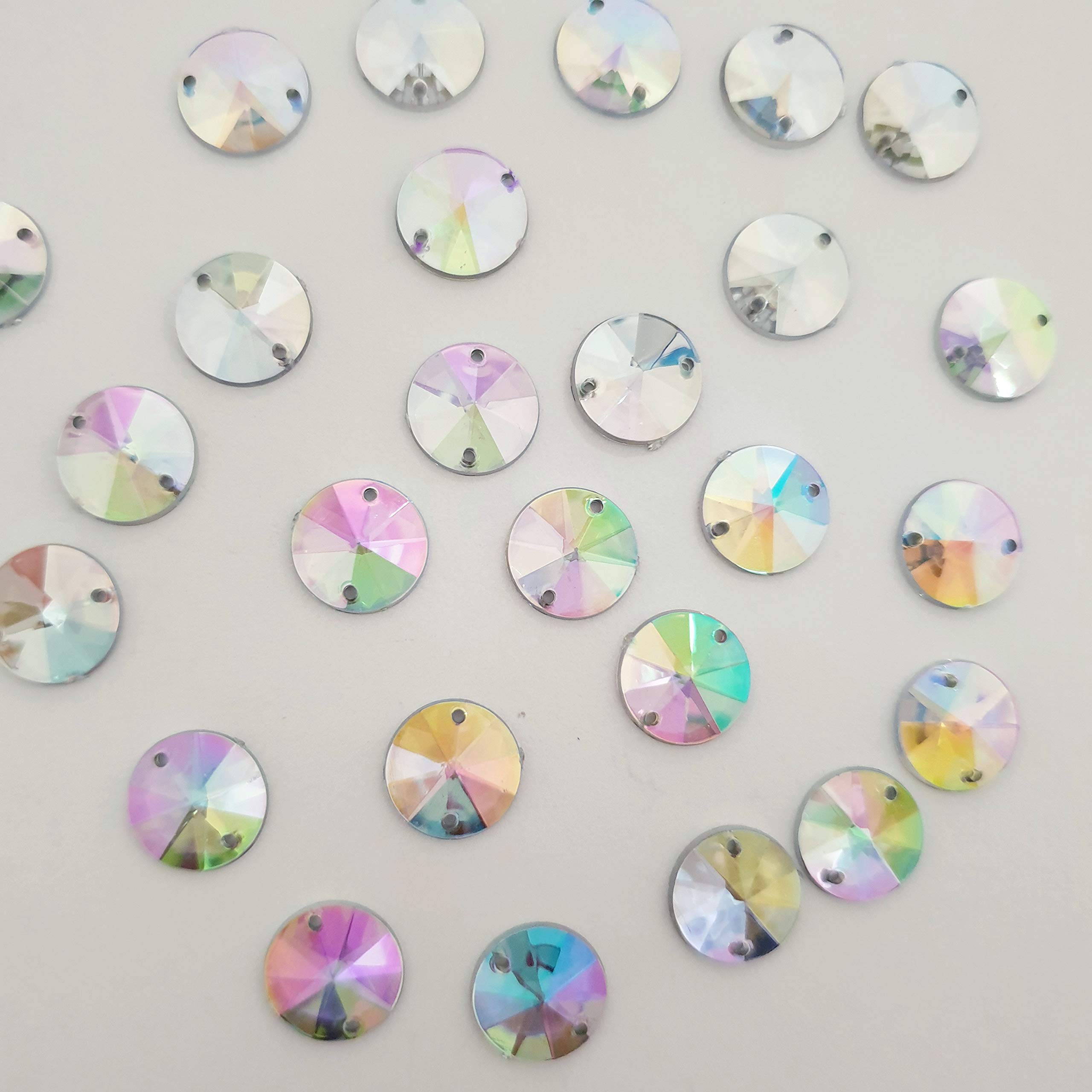 MajorCrafts 120pcs 10mm Crystal AB Round Flat Back Pointed Rivoli Sew On Resin Rhinestone Gems C01