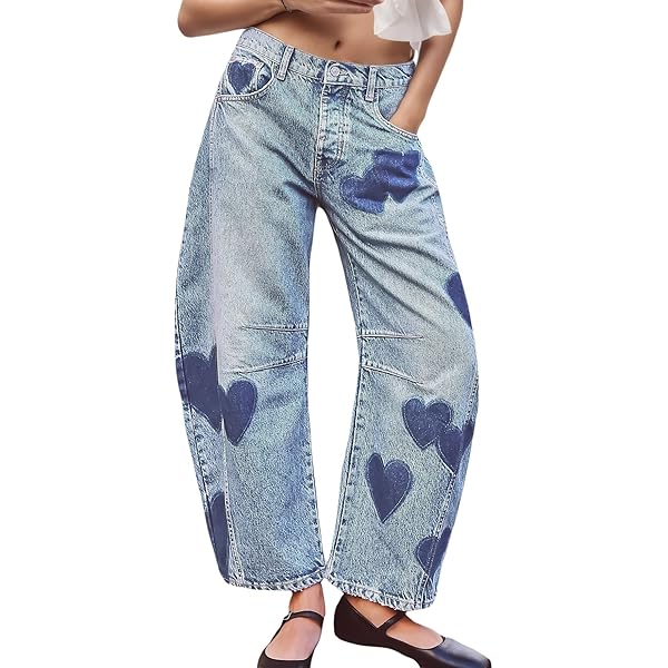 Amazon.com: loveimgs Women's Mid Rise Barrel Jeans Wide Leg Baggy