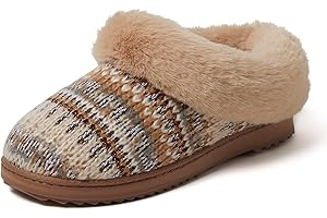 Dearfoams Women's Memory Foam Cozy Soft House Slippers Gifts for Women Hannah Knit Clog House Shoes