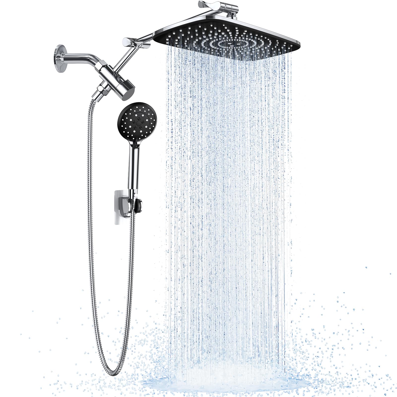 Photo 1 of Veken [1.8gpm Eco-Flow] 11.8 Inch Rain Shower Head with Multi-Modes Handheld Water Spray,Wide Showerhead Combo with Extension Arm-housewarming gifts, Dual Shower with Anti-Clog Nozzles,Silver Chrome
