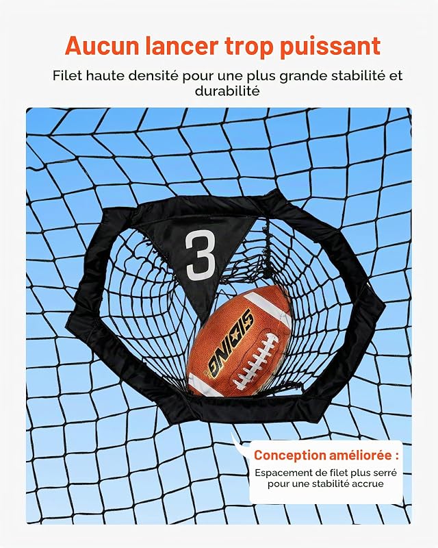 Filet d'entraînement pour Football 274 x 243 cm, Filet de Lancer de Rugby avec 6 Poches pour cibles, sans nœuds, Sangles et étui de Transport Inclus, pour améliorer la précision de Lancer, Noir