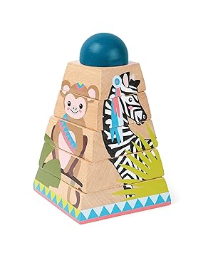 small foot 11090 Würfelpuzzle-Turm Jungle aus Holz, FSC 100%-Zertifiziert, ab 12 Monaten Spielzeug, Mehrfarbig