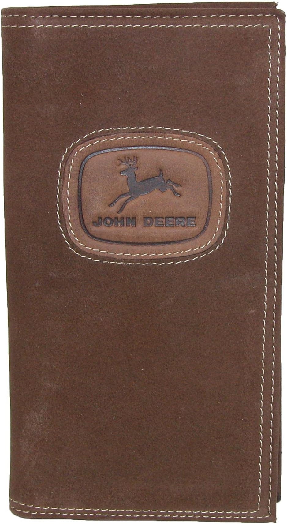 John Deere Men's Distressed Leather Checkbook Cover