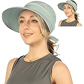 SUN CUBE Women Sun Hat for Outdoor UV Protection, Wide Brim Sun Hat Ponytail, Convertible Zip-Off Beach Hat Visor