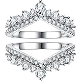 CannyCat 1.23 CTTW Moissanite Ring Enhancers 2 pieces Moissanite Curved Wedding Bands for Women Platinum-Plated Silver Eternity Stacking Rings Wrap Guard for Engagement Anniversary Ring