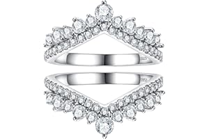 CannyCat 1.23 CTTW Moissanite Ring Enhancers 2 pieces Moissanite Curved Wedding Bands for Women Platinum-Plated Silver Eternity Stacking Rings Wrap Guard for Engagement Anniversary Ring