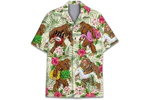 HIHI GLOBAL Tropical Bigfoot Hawaiian Shirts for Men Women, Bigfoot Sasquatch Summer Beach Aloha Button Down Short Sleeve