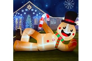 EAONE 10FT Christmas Inflatable Outdoor Decoration, Giant Christmas Blow Ups Yard Decorations Inflatable Gingerbread Man Lying Flat with Built-in LED Lights for Garden, Lawn, Home Xmas Holiday Decor