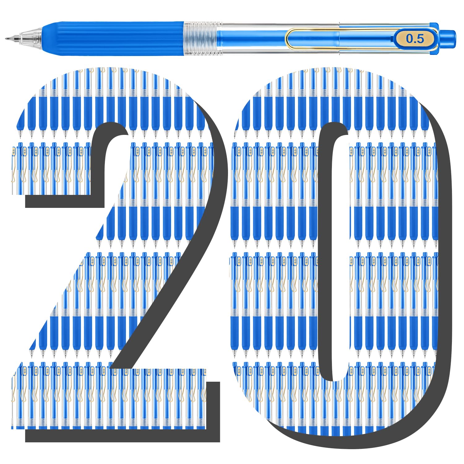 Photo 1 of Aozora 20 Pack Blue Gel Pens Fine Point Smooth Writing Pens Retractable Blue Ink Pen with Soft Grip 0.5mm Quick Dry Office School Supplies Gold Clip