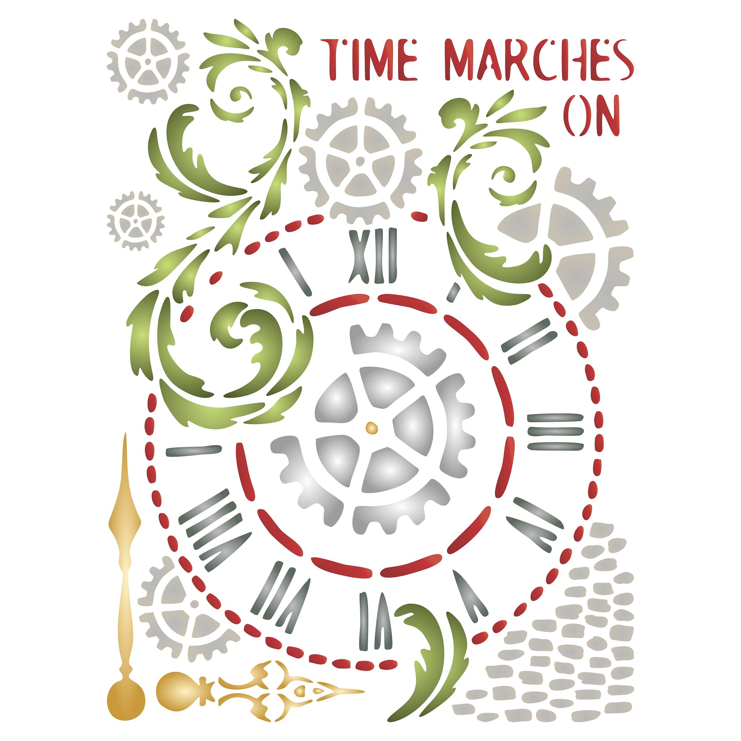 Time Machine Stencil, 16.5 x 21.5 cm (M) - Clock Face Mixed Media Layering Time Marches On Stencils for Painting Template