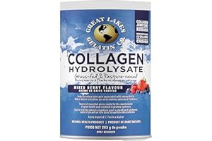 Great Lakes Wellness Collagen Peptides Powder for Skin, Hair, Nails & Joints - Mixed Berry Flavoured - Quick Dissolve Hydroly