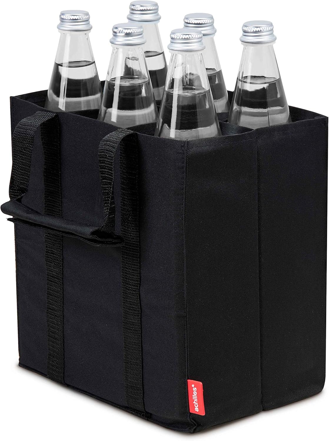 achilles Bottle-Bag 6er, Flaschentasche für 6 x 1,5L Flaschen, Flaschenträger in schwarz, 25 cm x 17 cm x 27 cm