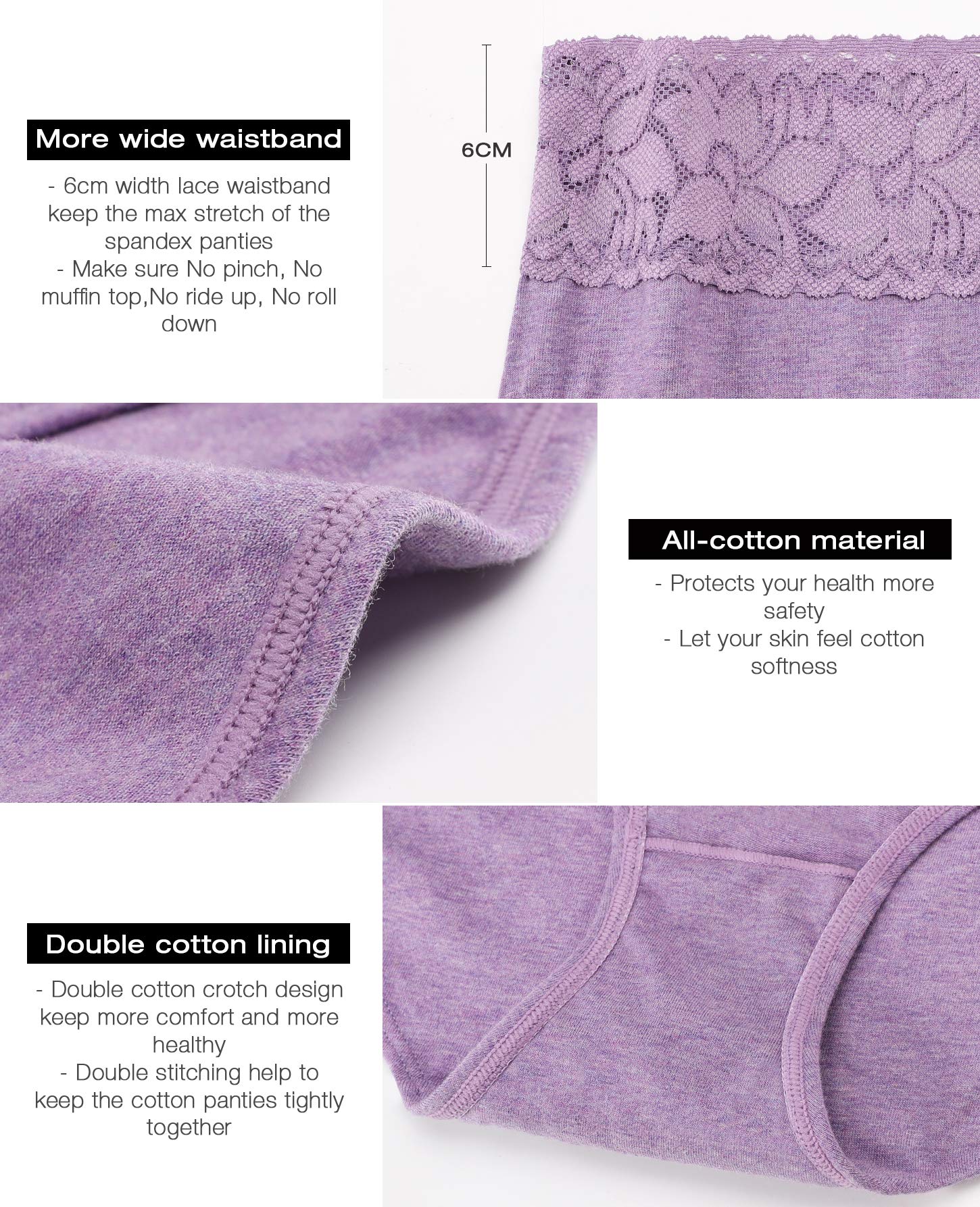 Cotton Hipster Panties for Women Lace Hiphugger Panties Bikini Underwear Pack (3020S,Solid LP)