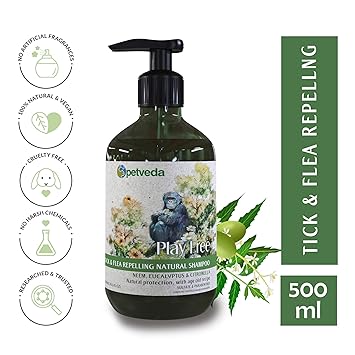 P E T V E D A Natural Pet Shampoo, Tick and Flea Shampoo for Dogs & Cats, Anti Itch & Insect Repellent, All Coat Types, Sulphate & Paraben Free, 500 Ml