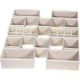 12 Pack Foldable Drawer Organizer Dividers Cloth Storage Box Closet Dresser Organizer Cube Fabric Containers Basket Bins for Underwear Bras Socks Panties Lingeries Nursery Baby Clothes Beige NN246