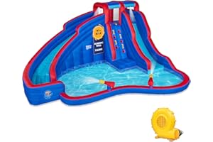 Sunny & Fun Double Dip Inflatable Water Slide Park – Heavy-Duty for Outdoor Fun - Climbing Wall, 2 Slides & Splash Pool – Easy to Set Up & Inflate with Included Air Pump & Carrying Case