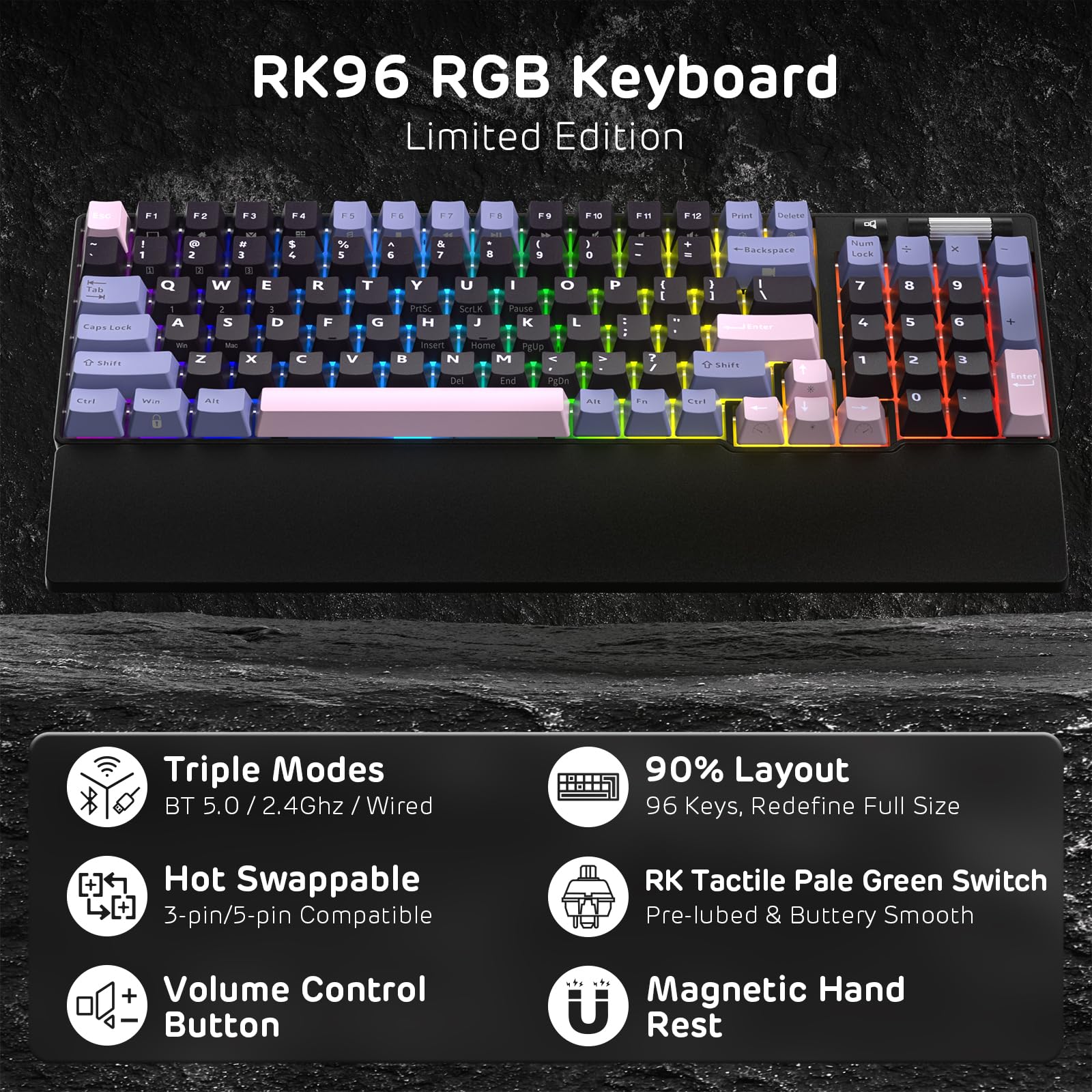 Mua RK ROYAL KLUDGE RK96 RGB Limited Ed, 90% 96 Keys Wireless Triple ...