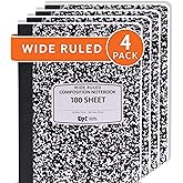 4 Pack - EPI Marble Hardcover Wide Ruled Composition Notebook | 200 Pages (100 Sheets), 9.75 x 7.5 in, Sturdy Sewn Binding | School, Office, Journaling, Notes