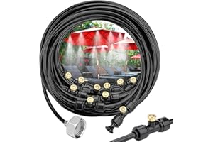 PETUTU Misting Cooling System 65.6ft(20M) Misting Line + 25 Brass Mist Nozzles + a Faucet Connector (3/4") Fan Misting Kit Outdoor Mister for Patio Garden Greenhouse Trampoline for waterpark