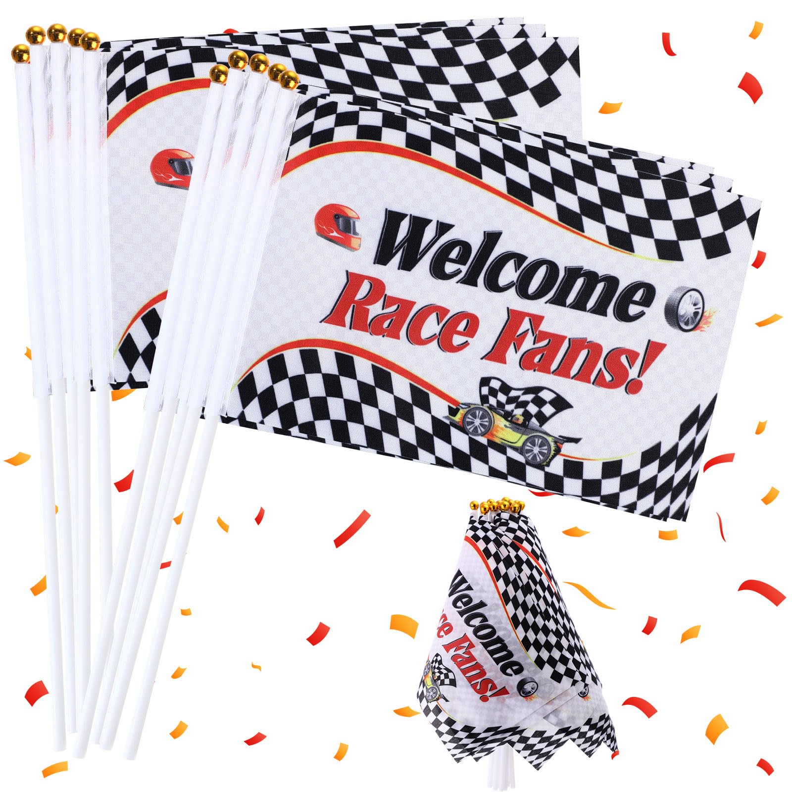 Outus 30 Pcs Black and White Checkered Flags Mini Racing Stick Flag ...