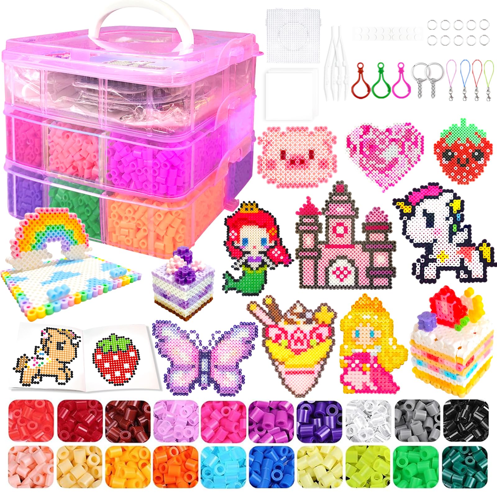 11000 Fuse Beads Craft Kit with Storage Box,20 Colors 5mm Beads, Pegboards, Ironing Papers and Accessories. Arts and Crafts Set Toys Gifts for Boys & Girls Christmas Birthday.DIY Craft Gift for Kids — image 1