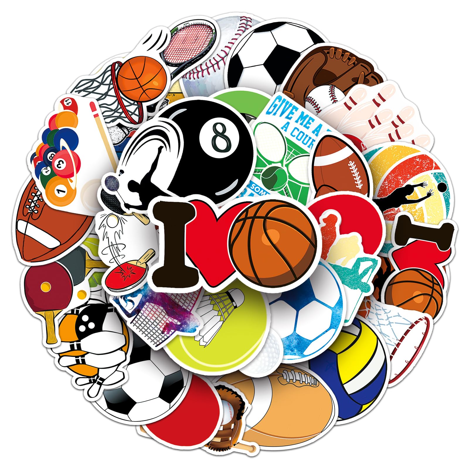 Sports Ball Stickers for Fans,50PCS Waterproof Football & Basketball Decals for Laptops Notebooks Water Bottles - Team Spirit Stickers for Kids Teens Adults โ image 1