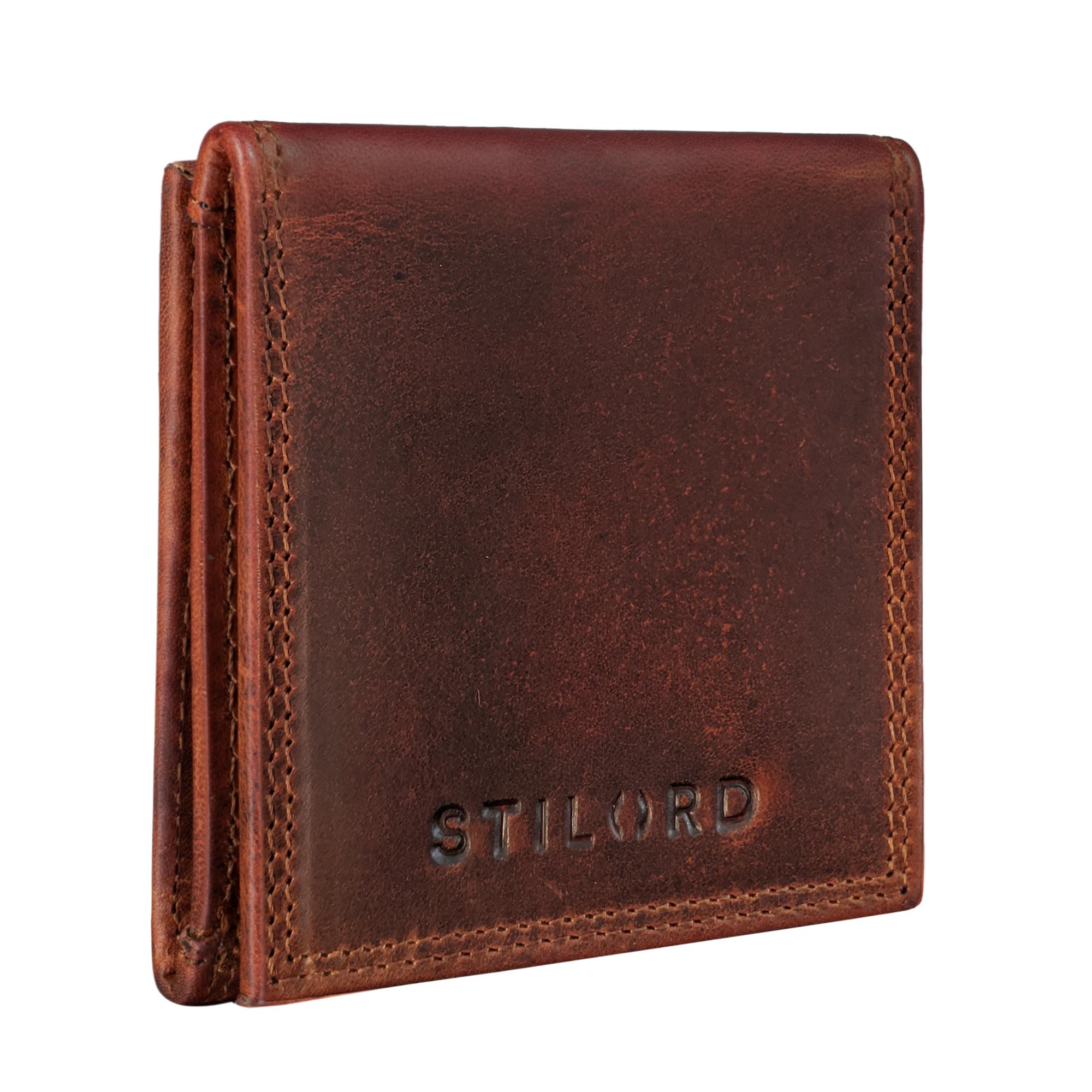STILORD "Cody" Coin Purse Leather with Banknote Compartment for Men Women Leather Change Wallet Small Money Pouch in Genuine Leather Colour:Kara - Cognac
