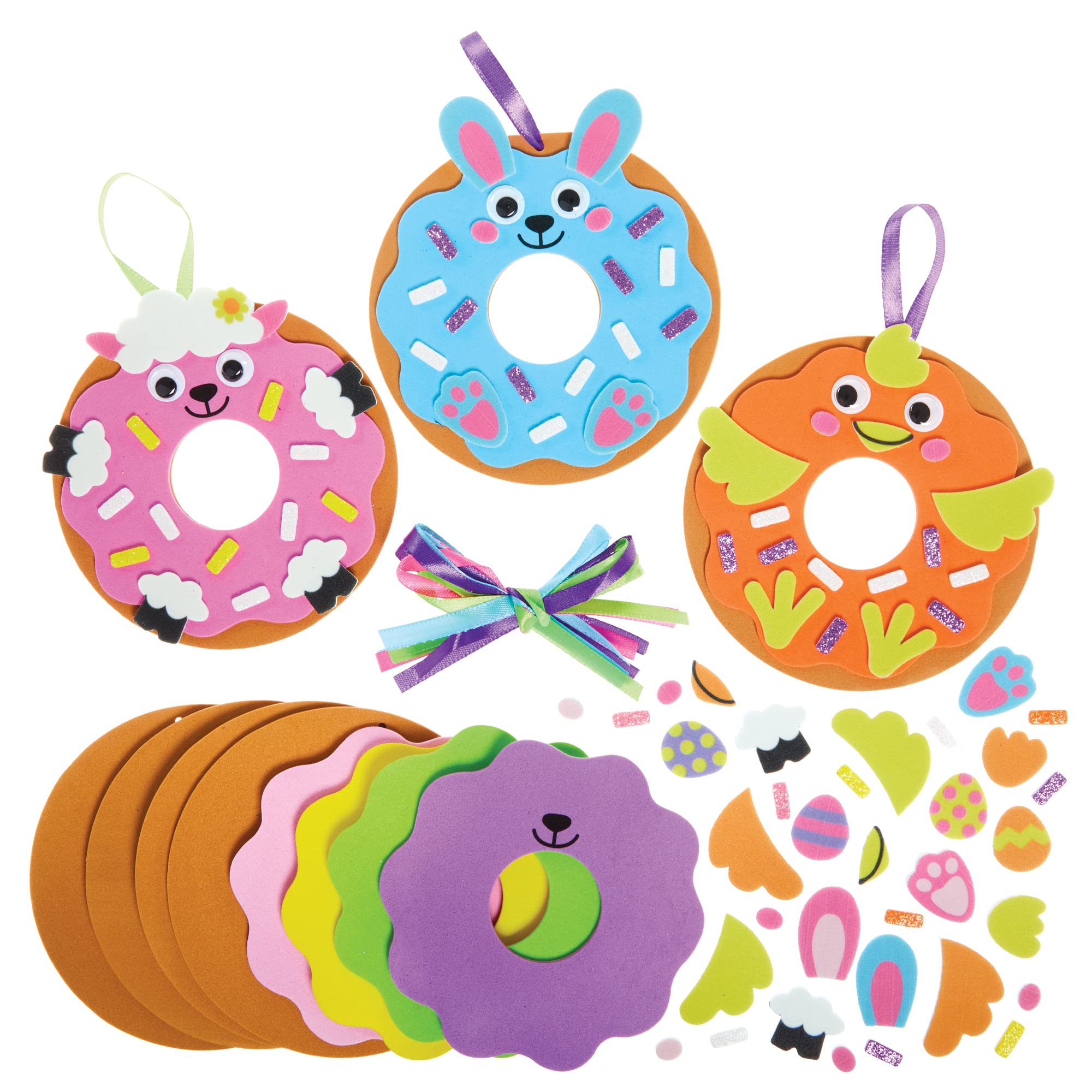 Baker Ross FX541 Easter Doughnut Kits - Pack of 8, Kids Foam Easter Craft Decoration