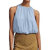 Ythomm Women’s Halter Crop Bubble Tops Summer Sleeveless Crewneck Puffy Hem Cropped Tank Tops Fitted Cute Going Out Shirt Top Blue