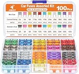 Jorest 100Pcs Car Fuse Kit Mini + Standard Fuses 11 Specs 2A-40A with Puller