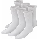 6 Pairs of Premium Cotton Loose Top Diabetic Neuropathy Crew Socks, Seamless Toe (10-13, White)