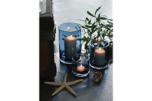 ARIAMOTION Hurricane Candle Holder Set 3 Blue Candle Holders for Pillar Candles, Seeded Glass Candle Holder, Cylinder Vases for Table Centerpieces, Home, Patio and Wedding 8" +5" +3.5“ Height