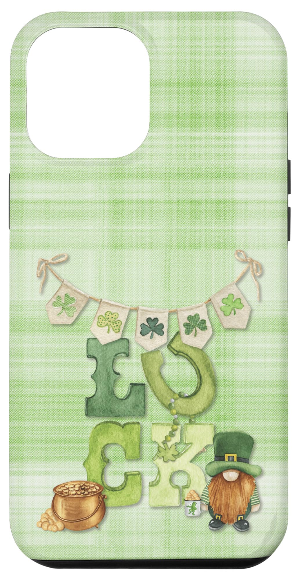 iPhone 12 Pro Max Irish Luck St Paddy's Day Gnome Shamrock Bunting Green Plaid Case