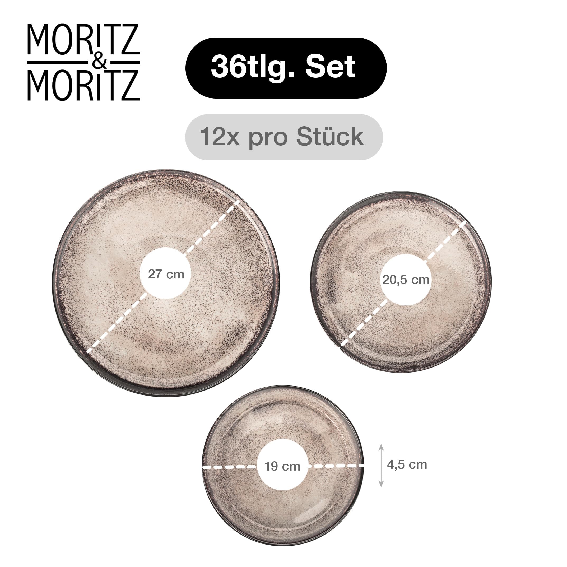 Moritz & Moritz VIDA Geschirrset 12 Personen Beige 36-tlg. - Modernes Porzellan Geschirr Set - Kratz-, Mikrowellen- & Spülmaschinenfest, Essgeschirr, Tafelservice, Kombiservice 12 Personen 2