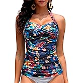 Women Tankini Bathing Suit Top - Halter Swim Tops Only Tummy Control No Bottom Swimwear