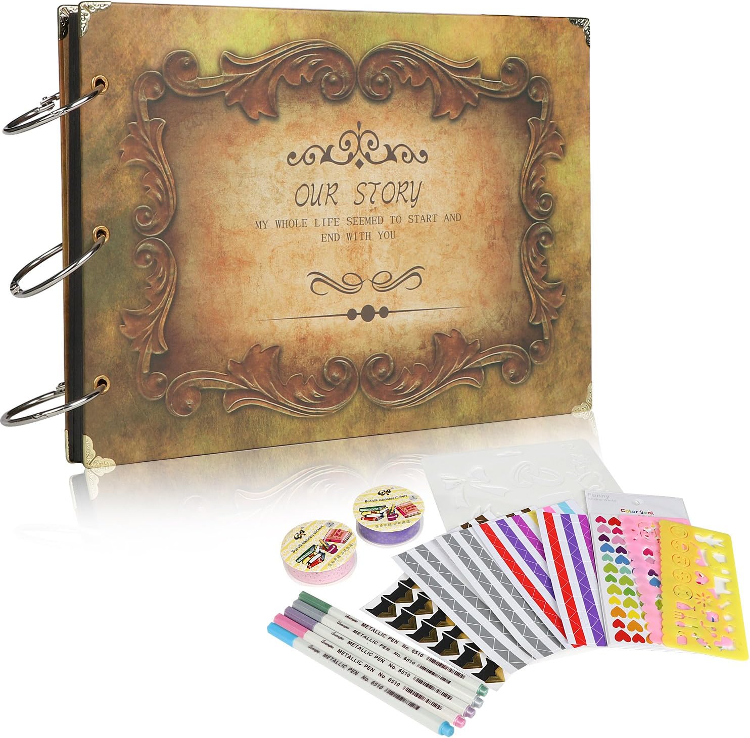 Scrapbook Album Our Story with DIY Accessories Kit Birthday Anniversary Valentine Wedding Gift Life Record (rectangle)