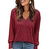 Allegra K V Neck Long Sleeve Shirt for Women Casual Fall Top 2025 Lightweight Tunic Sweater Knit Tops