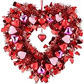 Hotop Valentines Wreath for Front Door Valentines Heart Shaped Tinsel Garland Hanging Heart Wreath Decor for Home Birthday Wedding Party Decoration Supplies(Red, Pink, Rose Red)