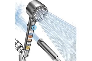 FEELSO Filtered Shower Head with Handheld, High Pressure 4 Spray Showerhead with Filters & Upgraded Anti-clog Nozzles for Hard Water -Remove Chlorine, Reduce Dry Itchy Skin -ON/OFF Switch for Pet Bath