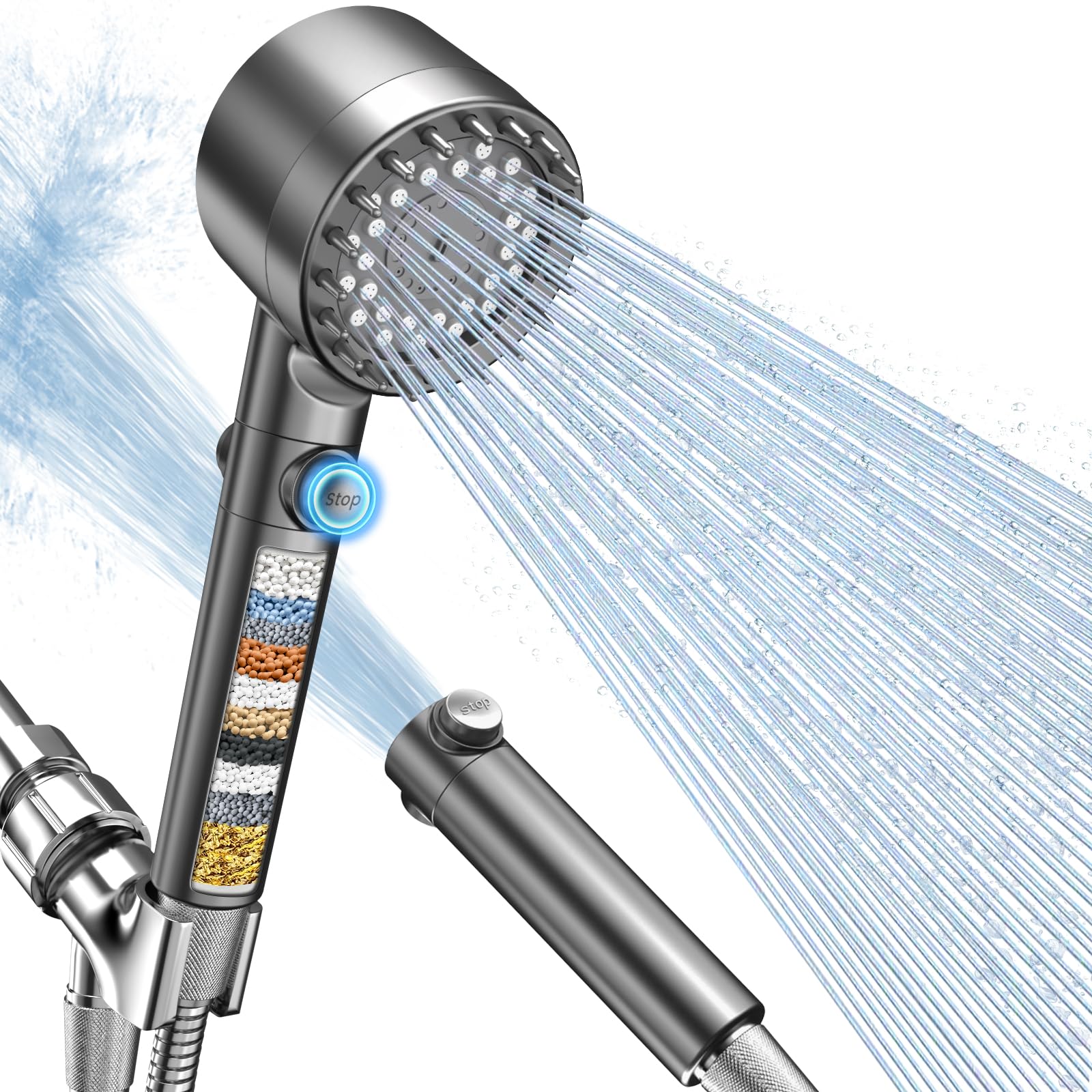 Photo 1 of FEELSO Filtered Shower Head with Handheld, High Pressure 4 Spray Showerhead with Filters & Upgraded Anti-clog Nozzles for Hard Water -Remove Chlorine, Reduce Dry Itchy Skin -ON/OFF Switch for Pet Bath
