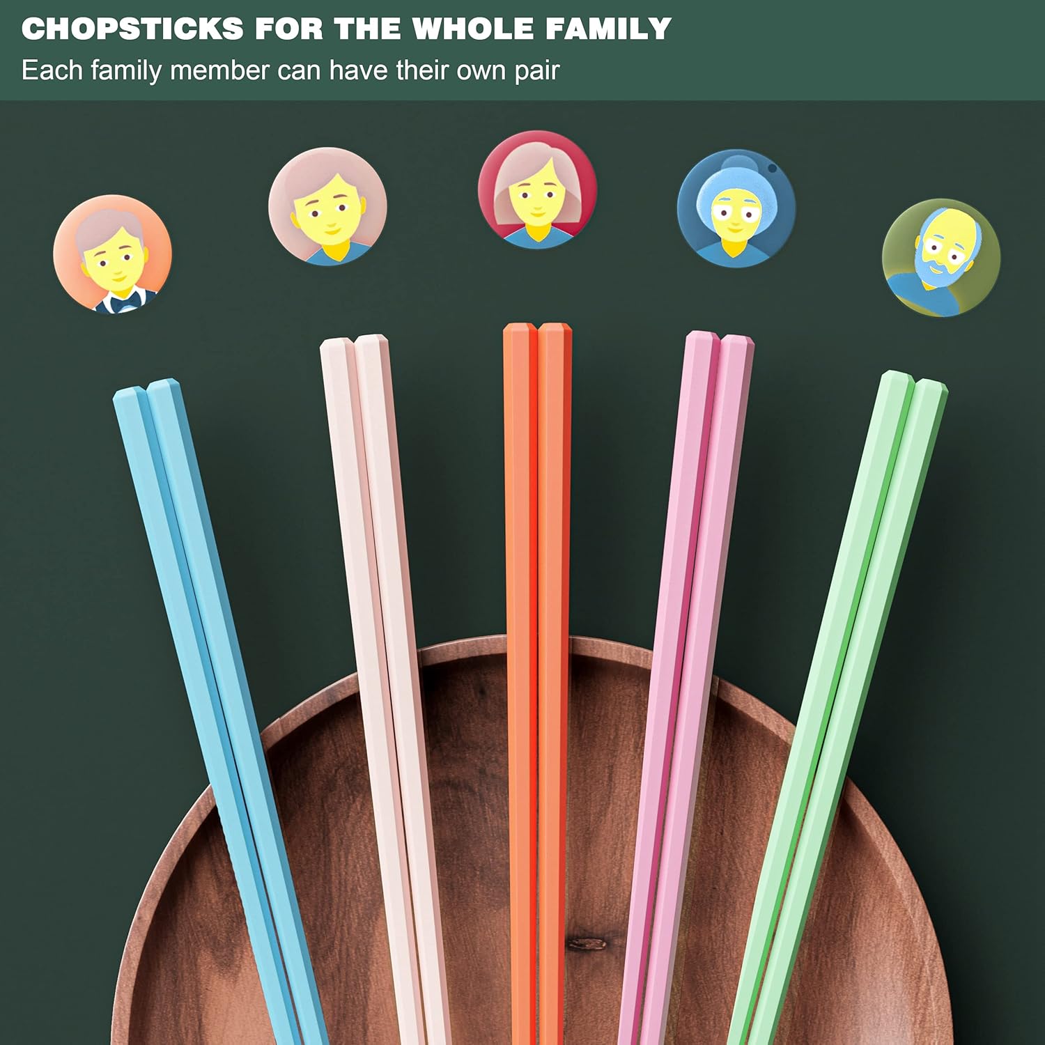  | UTWATA 5 Pairs Fiberglass Chopsticks - Reusable Chopsticks Dishwasher Safe Chopsticks Alloy Chop Sticks Utensil Gift Set 9 1/2 Inches (Hexagon - Colorful): Chopsticks & Chopstick Holders