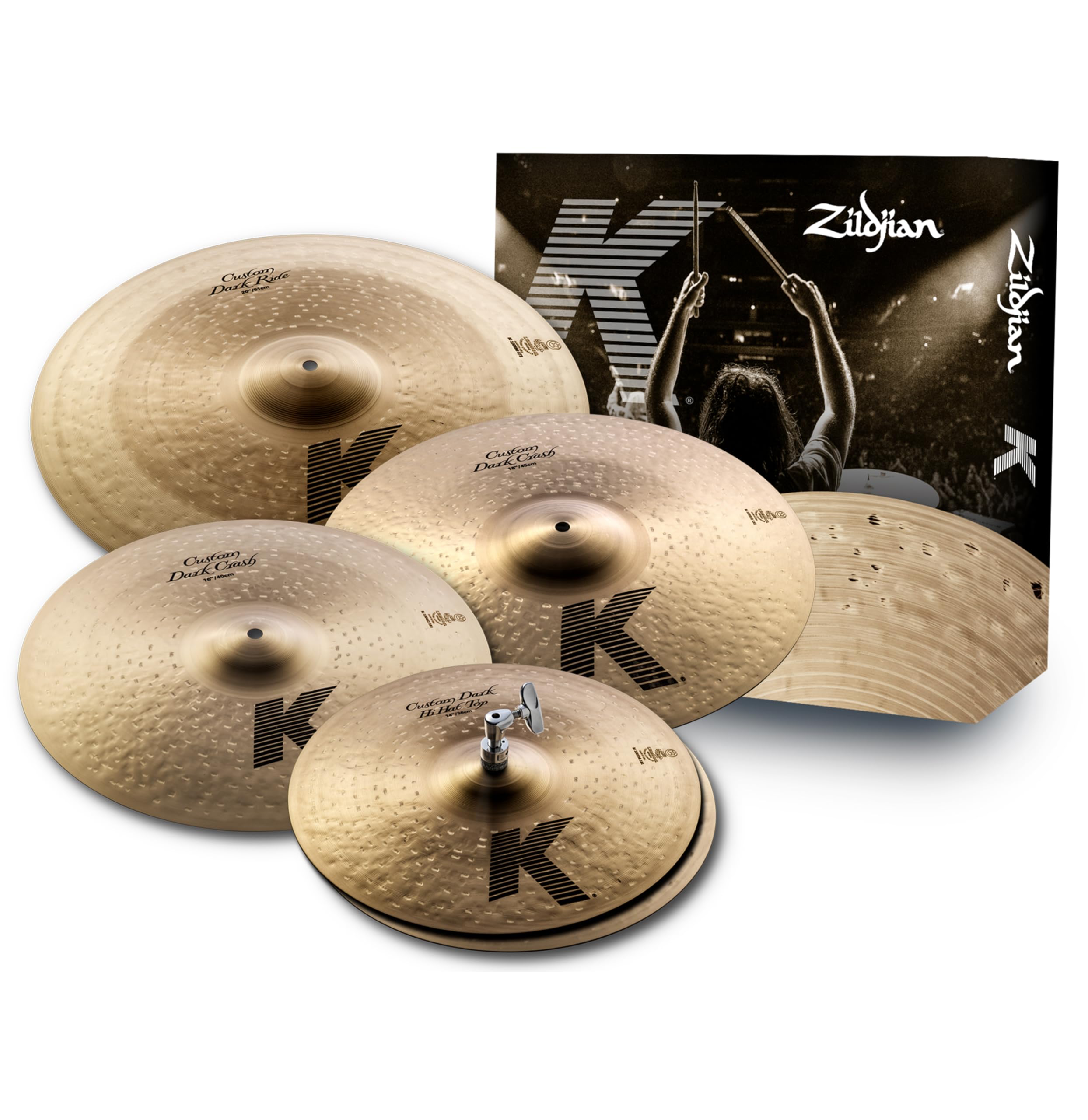 Zildjian KCD900 K Custom Series Dark Cymbal Box Set - 14 Inch Hi-Hats, 16 Inch/18 Inch Crash, 20 Inch Ride
