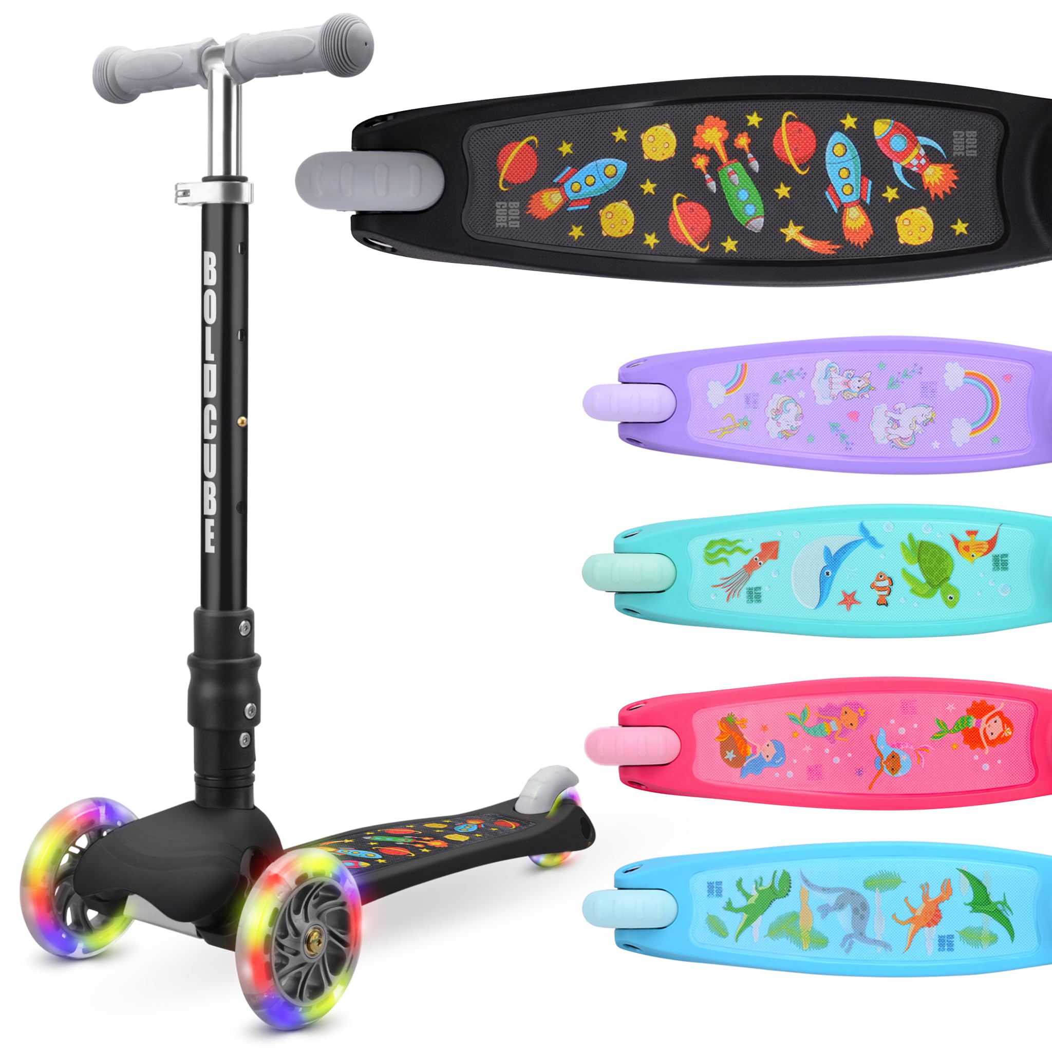BOLDCUBE Teeny Fold Rocket | Scooter for Boys and Girls Ages 3-8 Years | Foldable | Flashing Light Up Wheels | Height Adjustable 61 to 79 cm — image 1