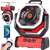 TDLOL Battery Powered Fan Portable,20000mAh Rechargeable Camping Fan with LED Lantern,Auto-Oscillating USB Personal Battery Operated Fans Portable for Tens & Hanging Hook (Red)